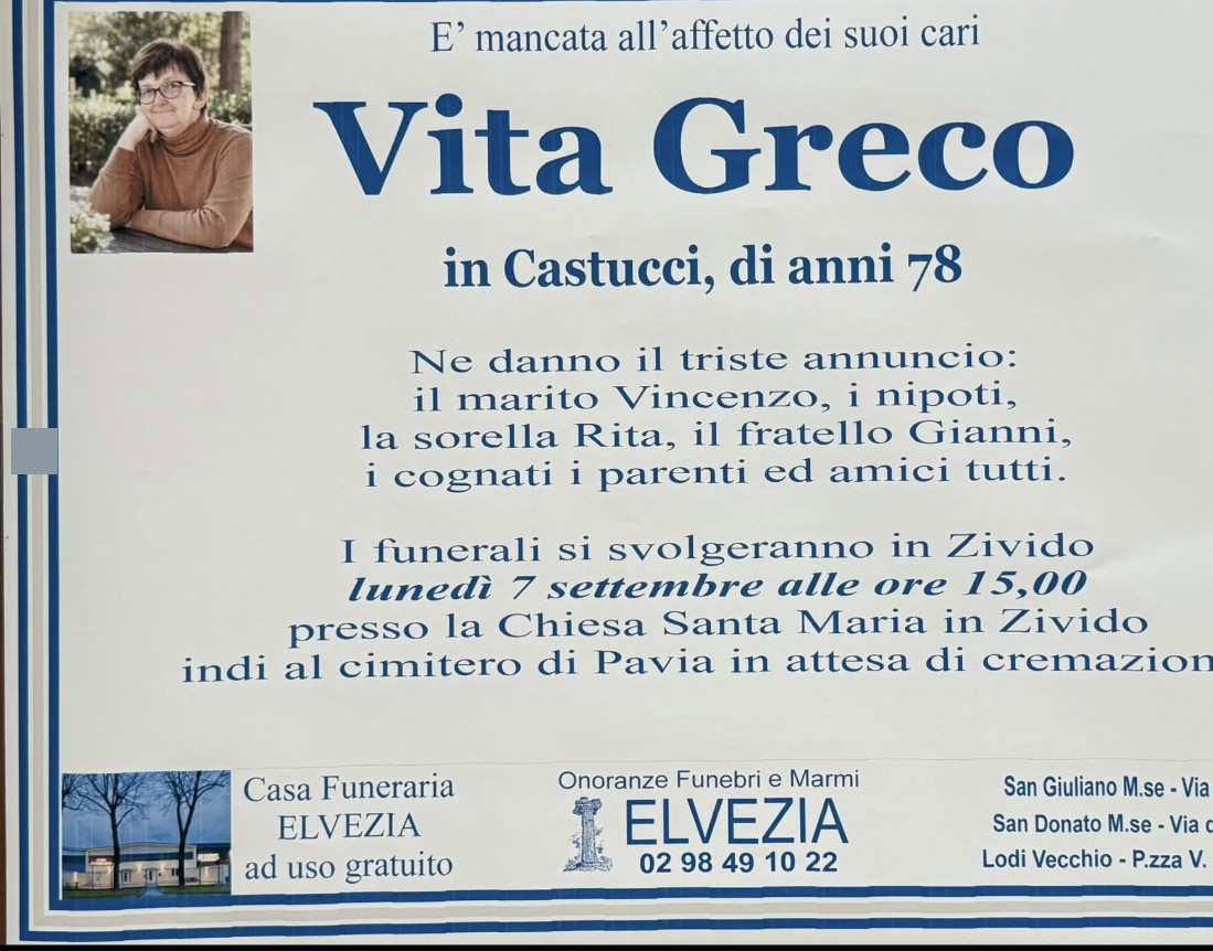 Necrologio di Vita Greco