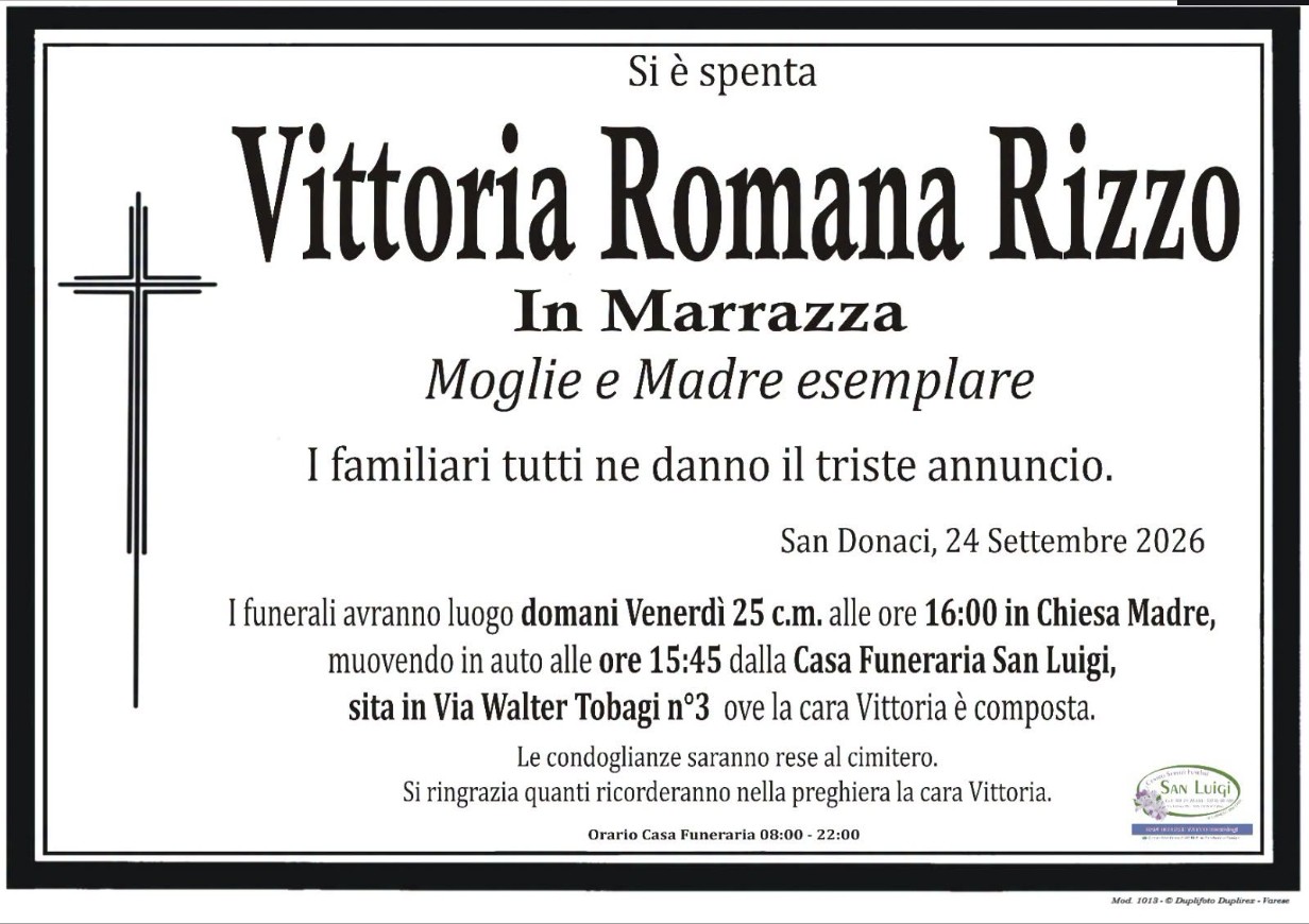 Necrologio di Vittoria Romana Rizzo