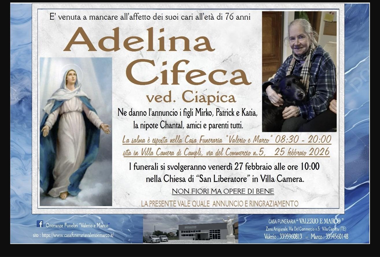 Necrologio di Adelina Cifeca
