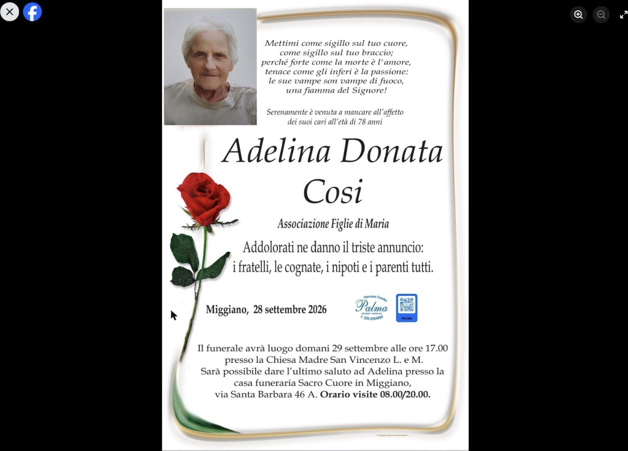 Necrologio di Adelina Donata Cosi