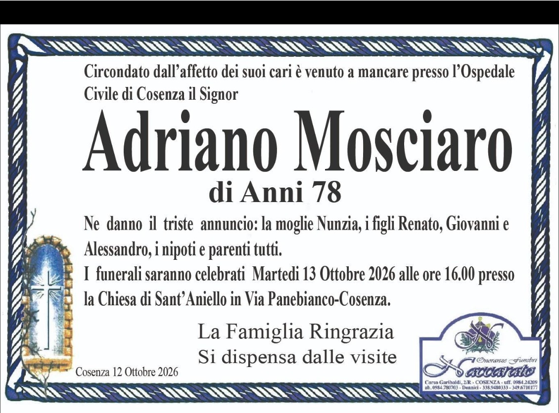 Necrologio di Adriano Mosciaro
