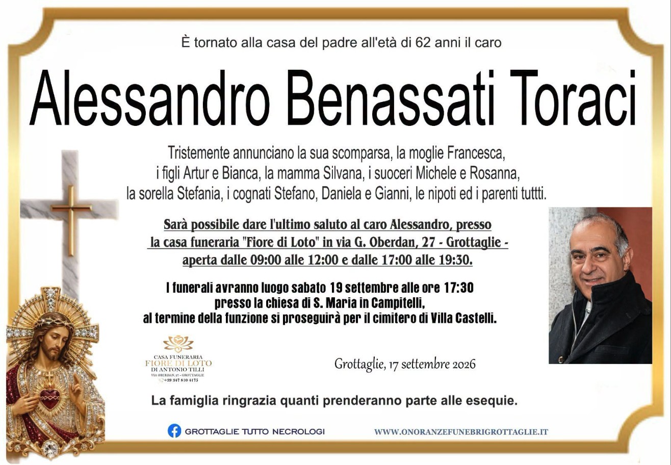 Necrologio di Alessandro Benassati Toraci