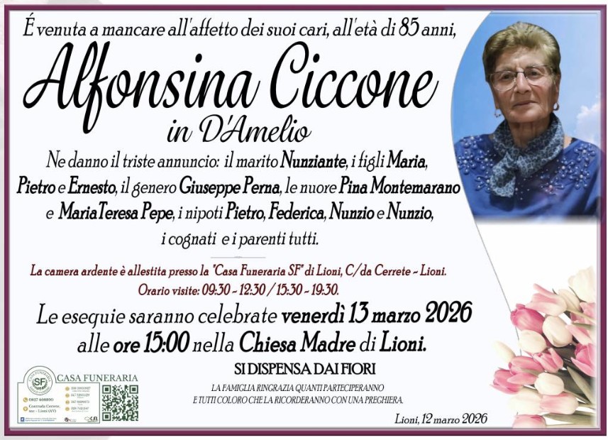 Necrologio di Alfonsina Ciccone