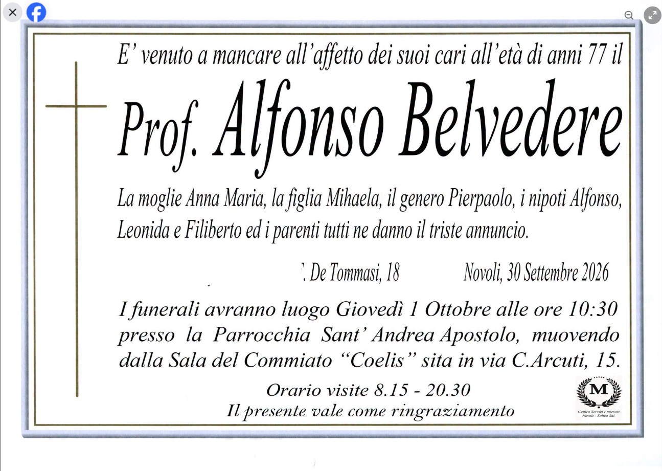 Necrologio di Alfonso Belvedere