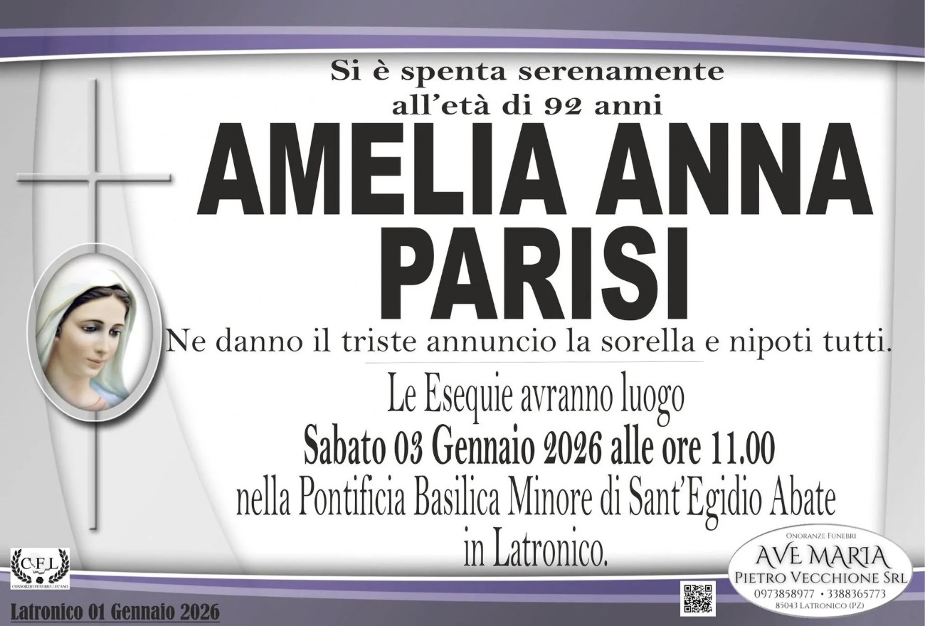 Necrologio di Amelia Anna Parisi