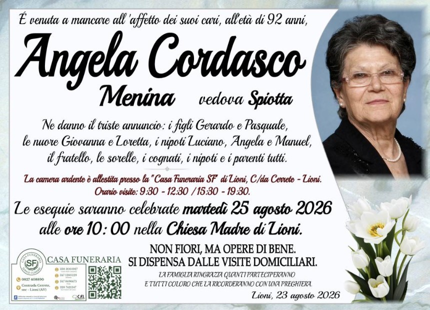Necrologio di Angela Cordasco
