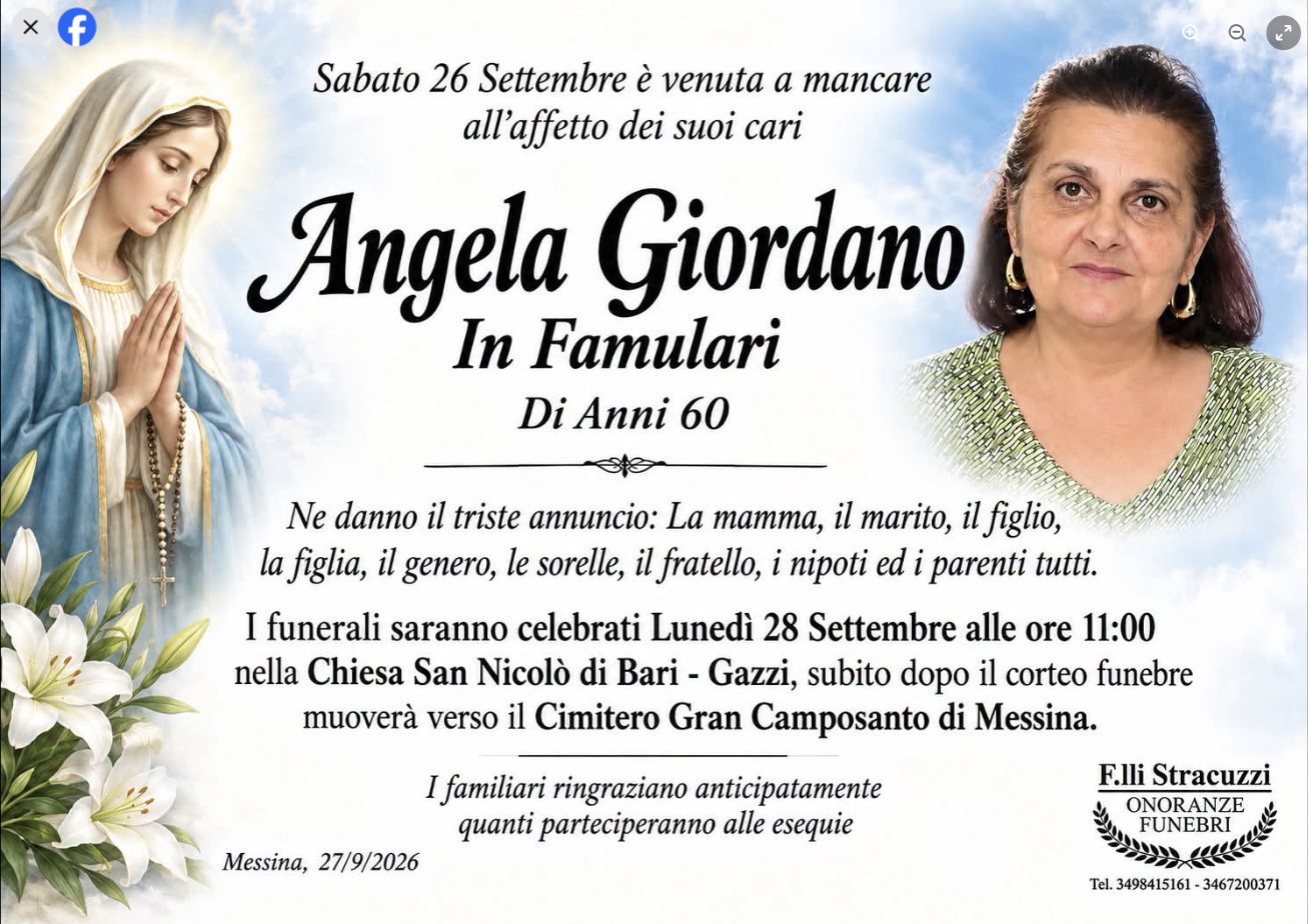 Necrologio di Angela Giordano