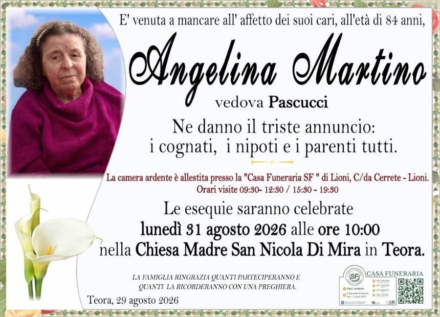 Necrologio di Angelina Martino