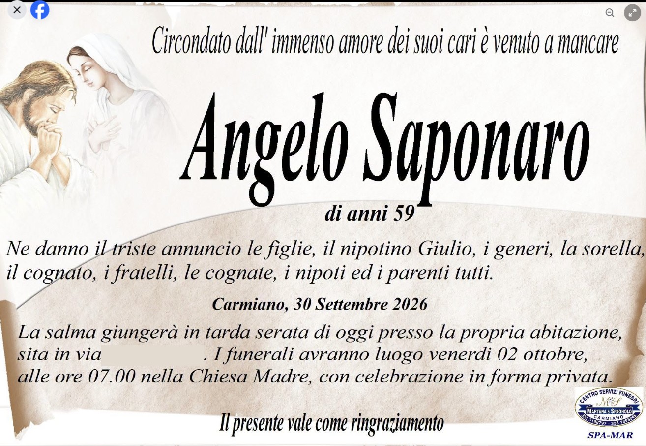 Necrologio di Angelo Saponaro
