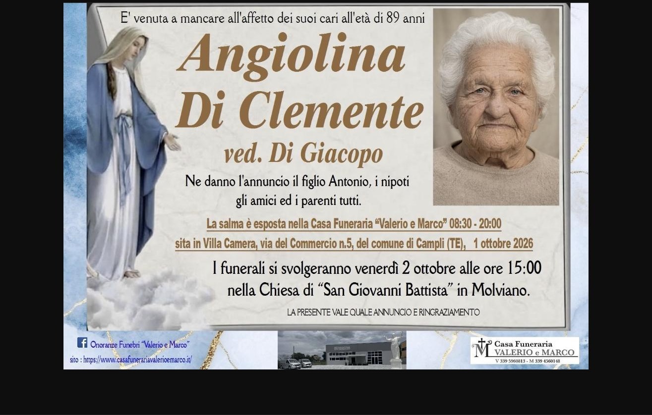 Necrologio di Angiolina Di Clemente