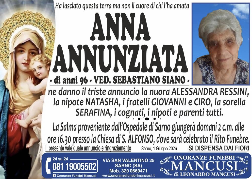 Necrologio di Anna Annunziata