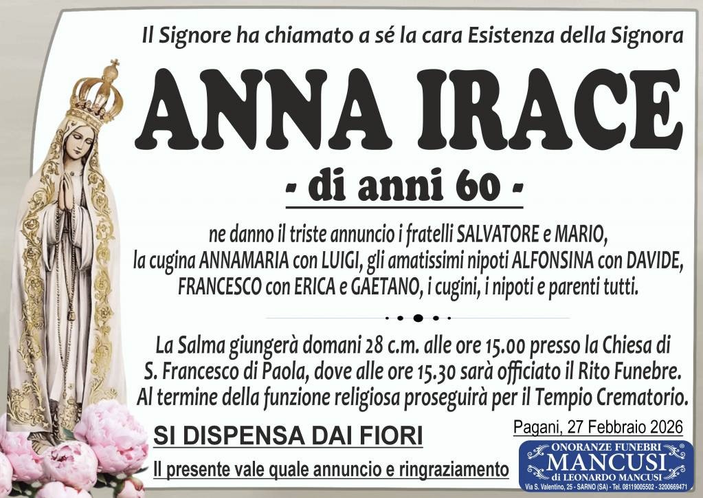 Necrologio di Anna Irace