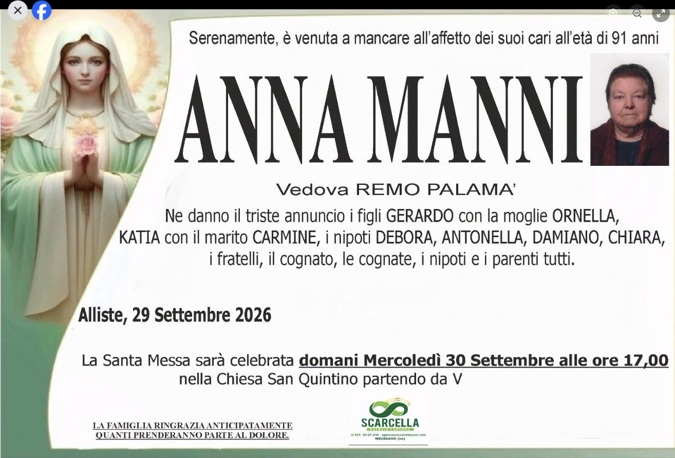 Necrologio di Anna Manni
