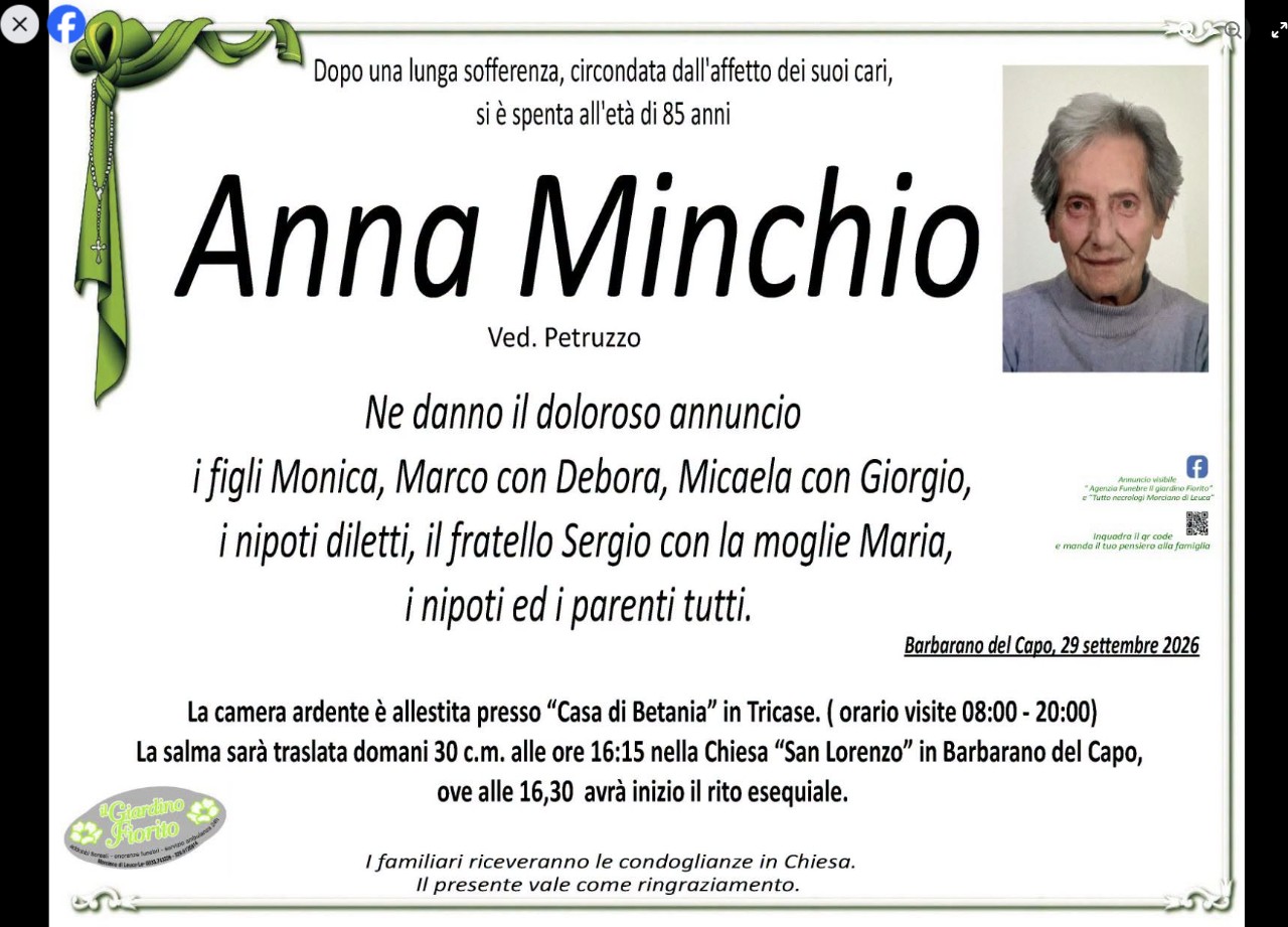 Necrologio di Anna Minchio