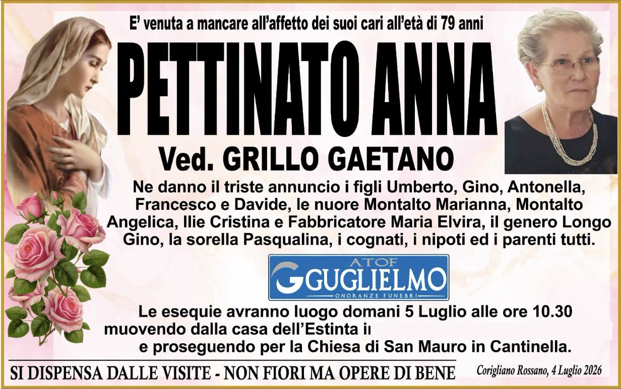 Necrologio di Anna Pettinato