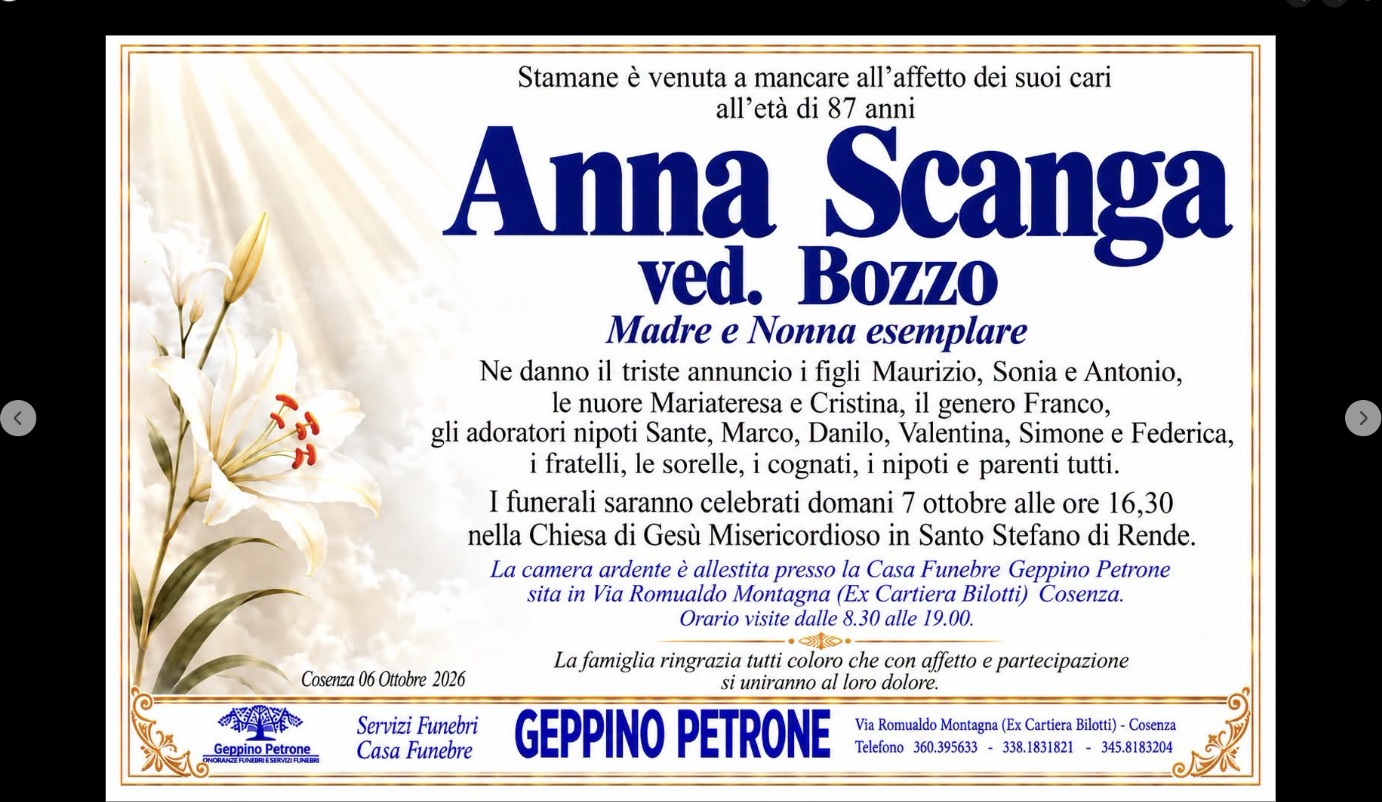 Necrologio di Anna Scanga