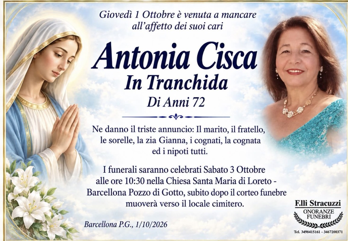 Necrologio di Antonia Cisca