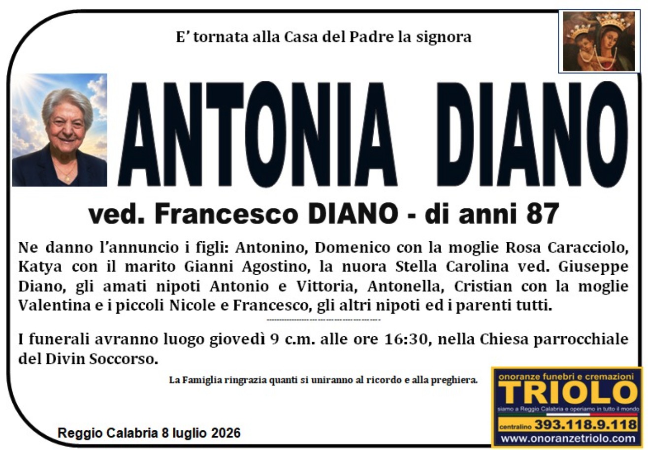 Necrologio di Antonia Diano