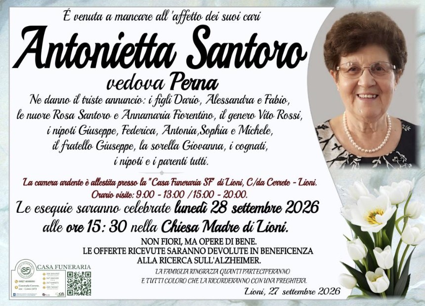 Necrologio di Antonietta Santoro
