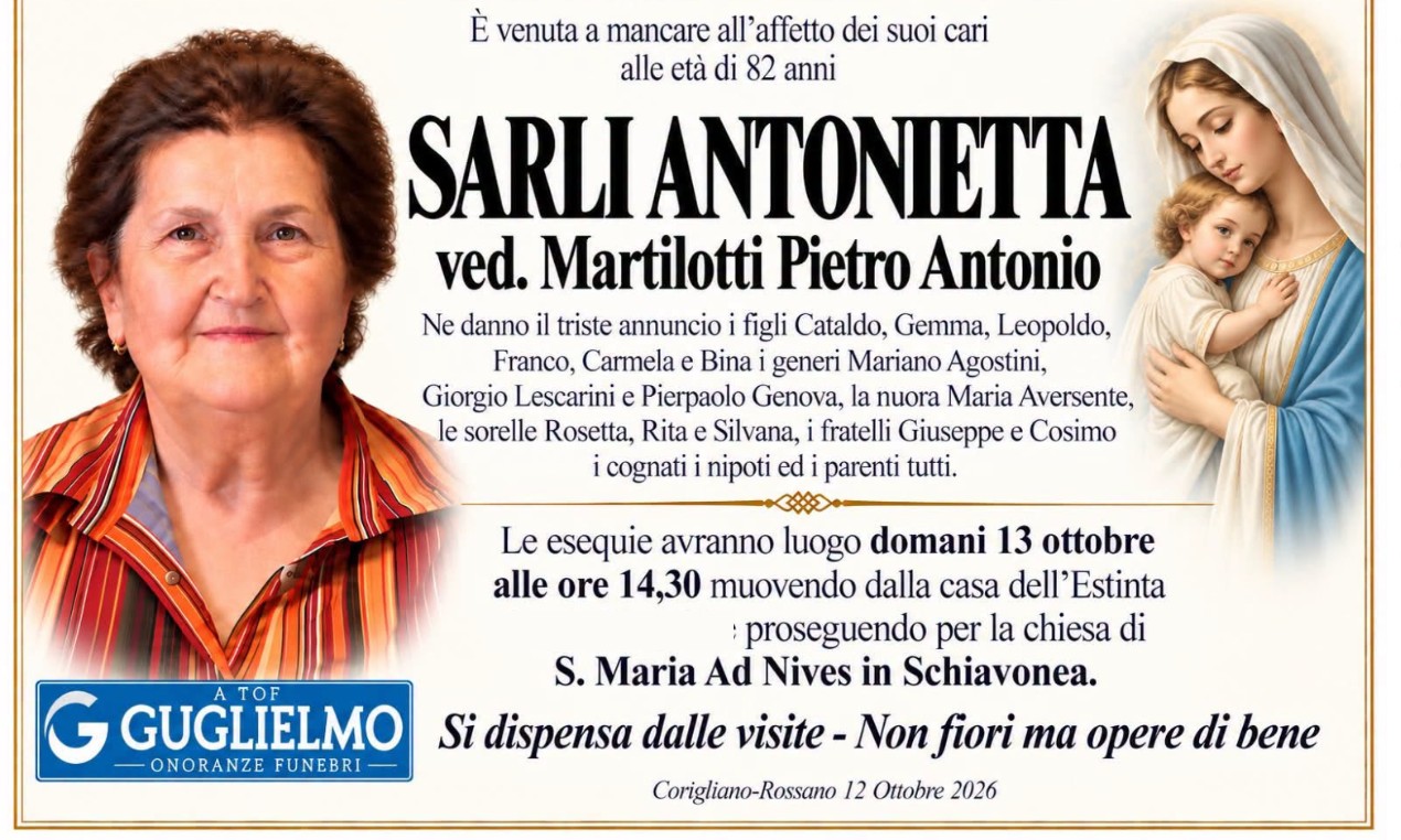 Necrologio di Antonietta Sarli