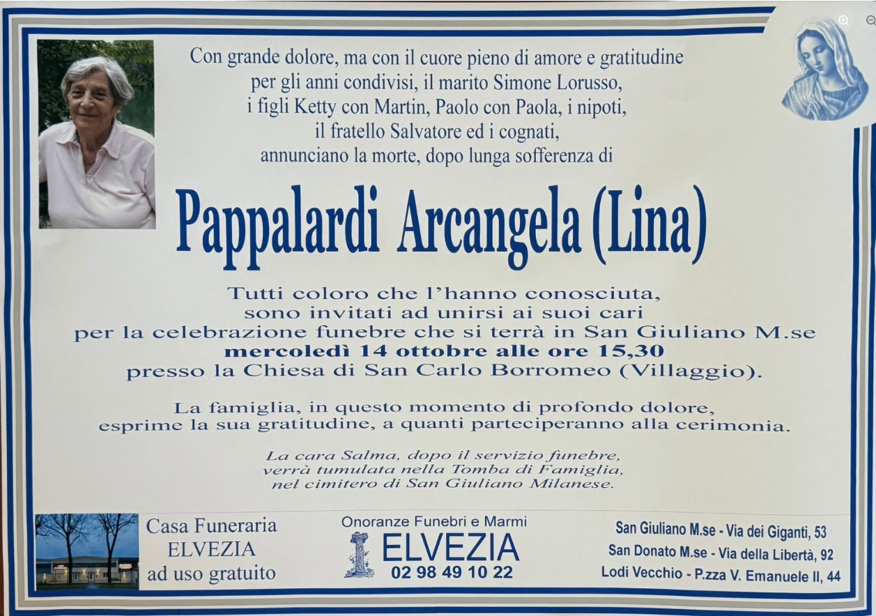 Necrologio di Arcangela Pappalardi