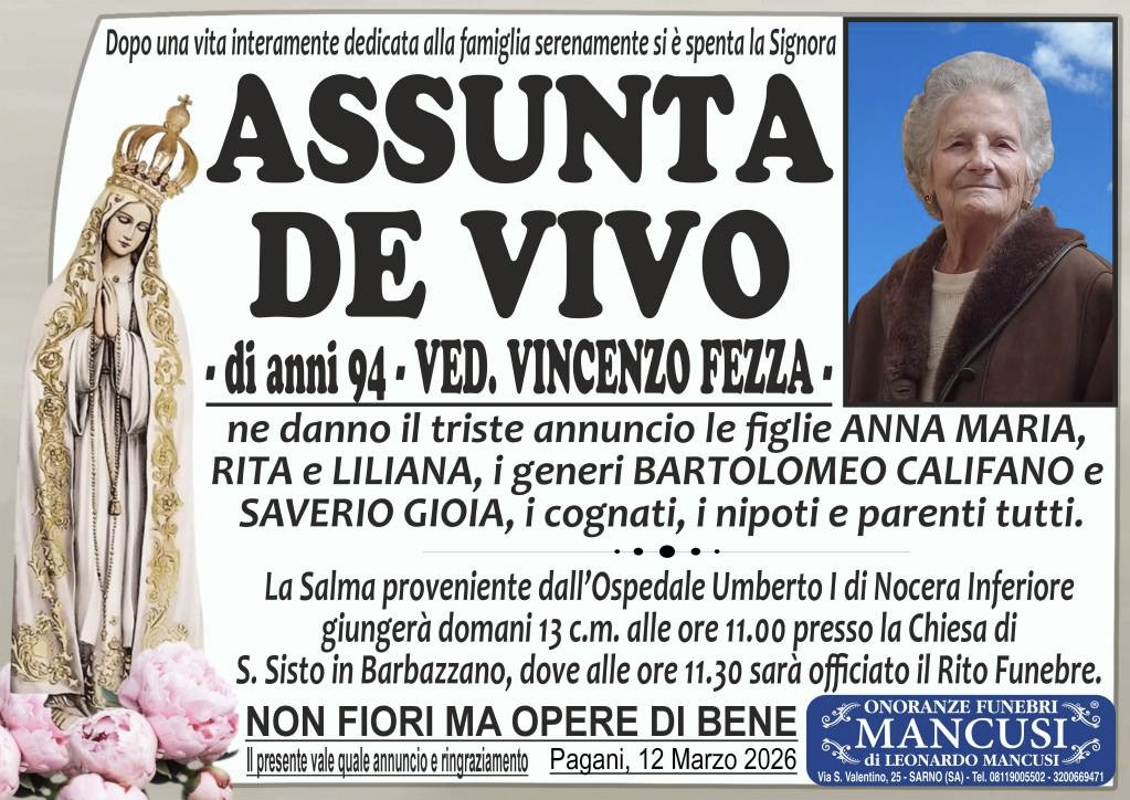 Necrologio di Assunta De Vivo