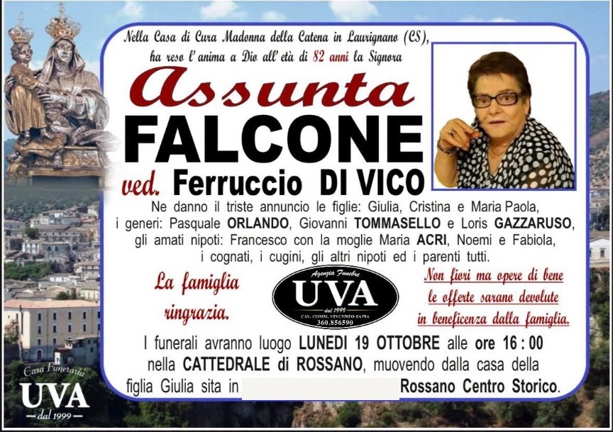 Necrologio di Assunta Falcone