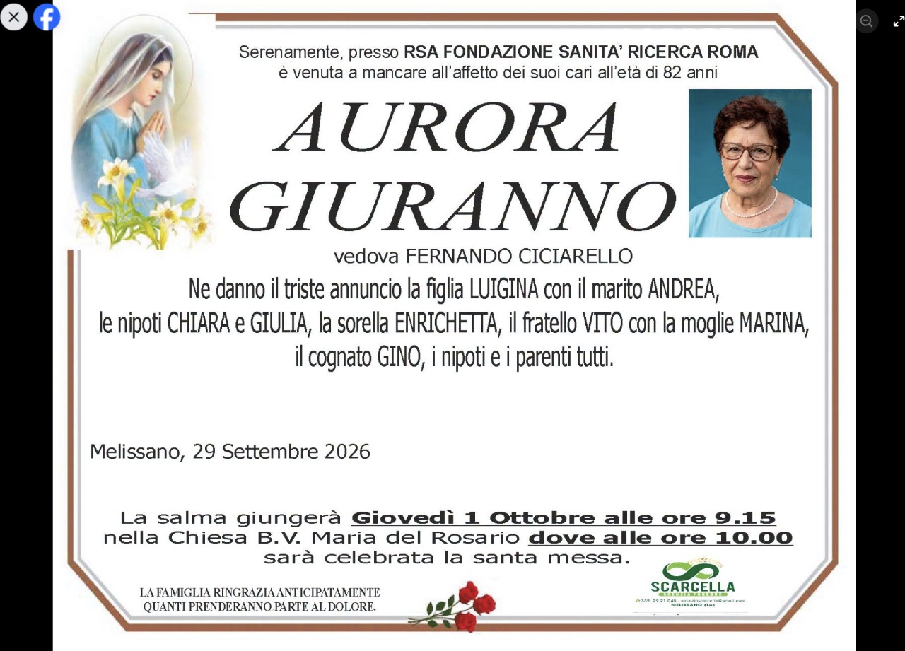Necrologio di Aurora Giuranno
