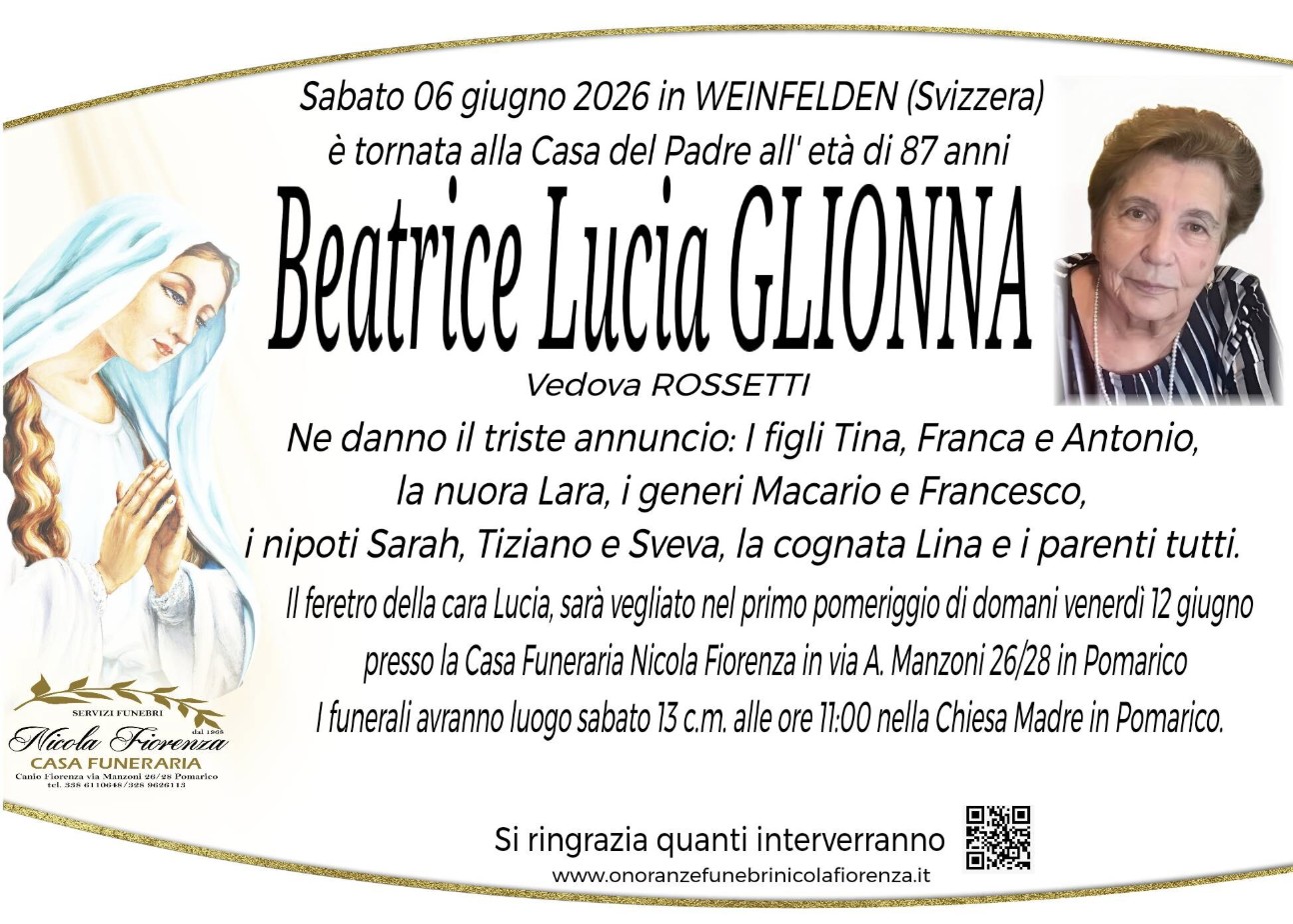 Necrologio di Beatrice Lucia Glionna