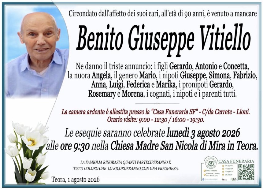 Necrologio di Benito Giuseppe Vitiello