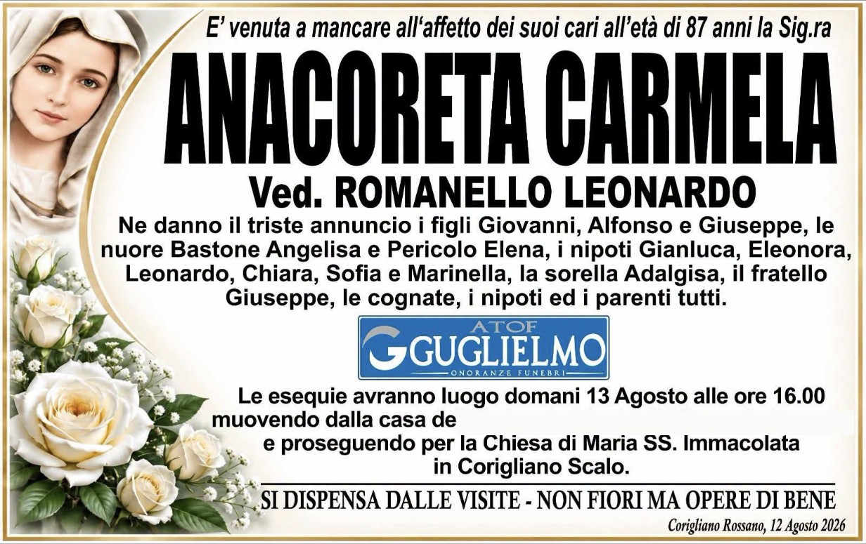 Necrologio di Carmela Anacoreta