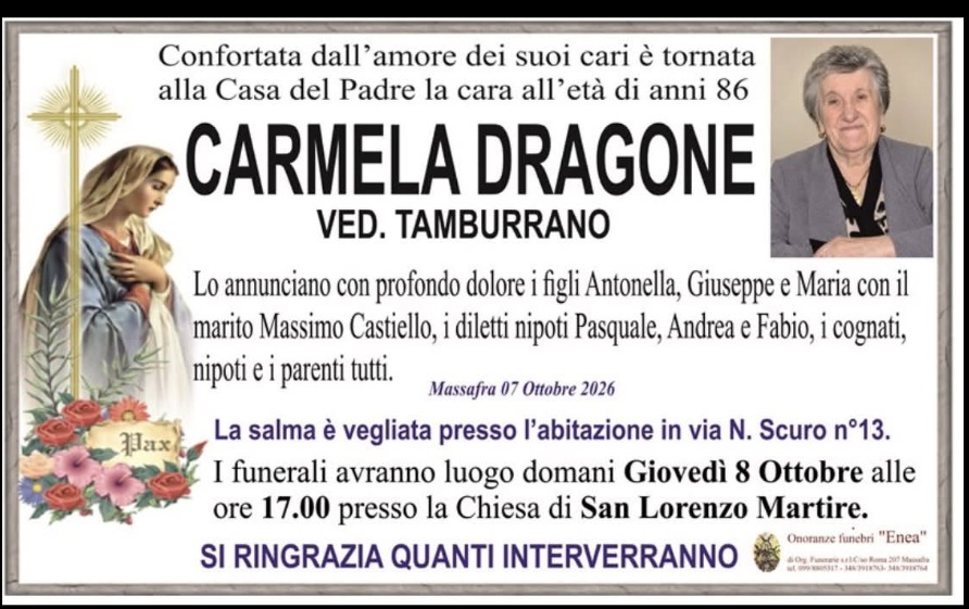 Necrologio di Carmela Dragone