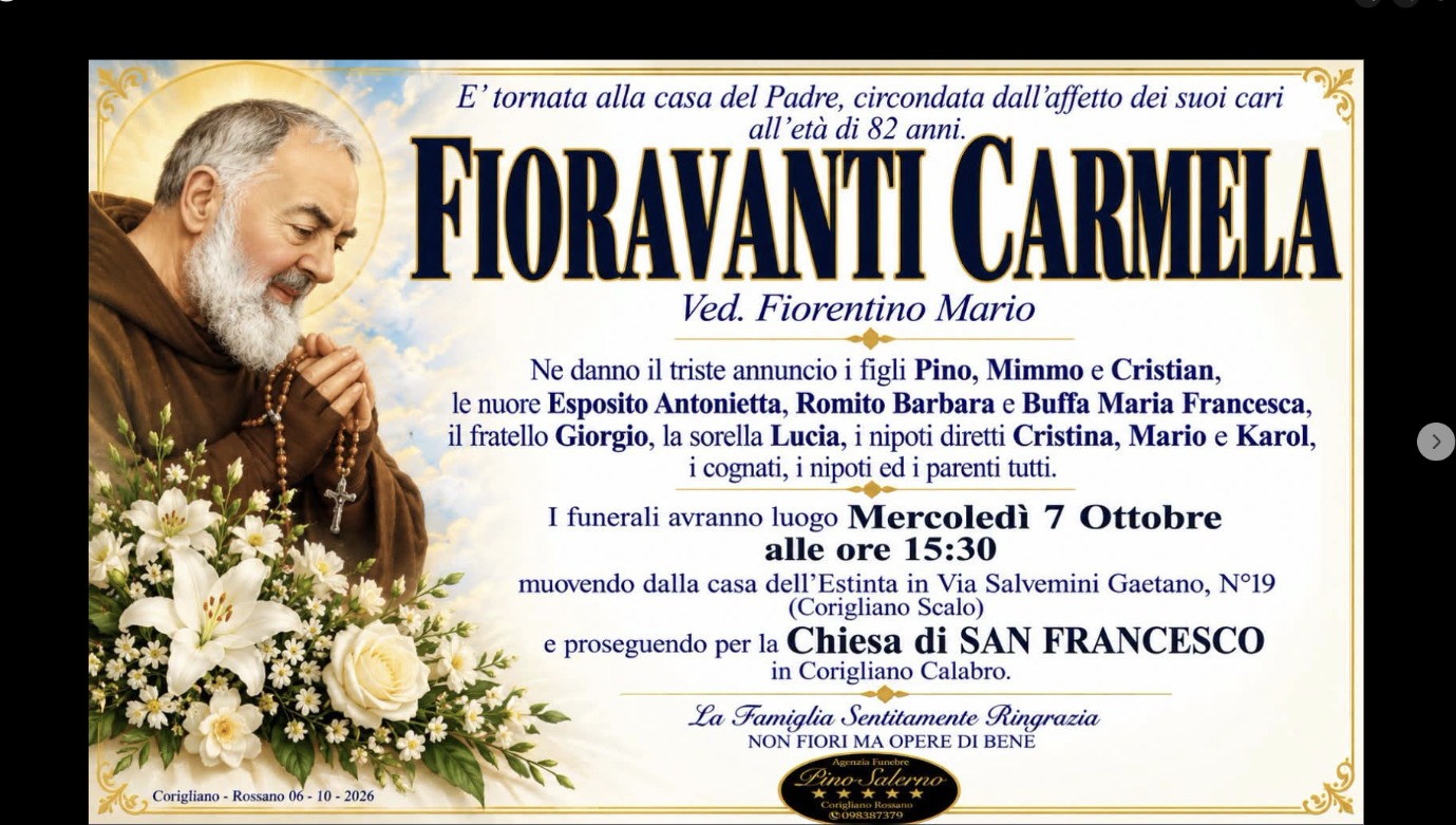 Necrologio di Carmela Fioravanti