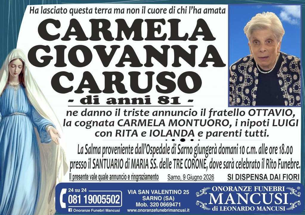 Necrologio di Carmela Giovanna Caruso