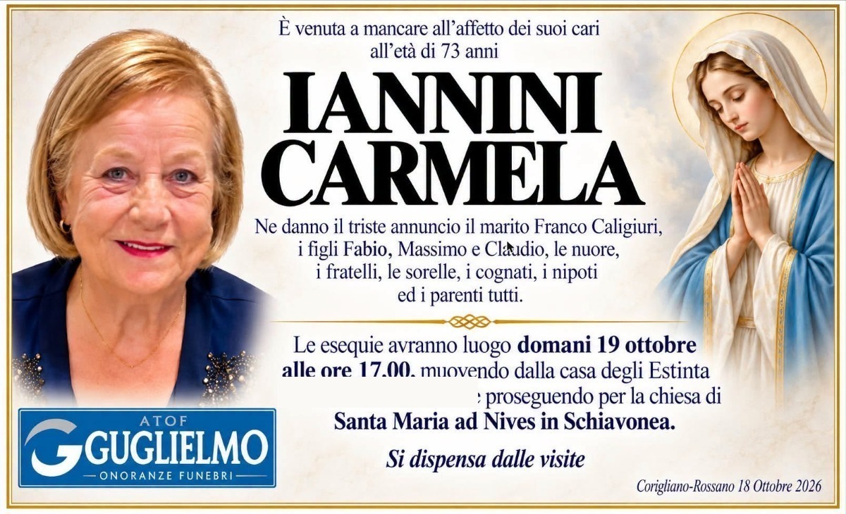 Necrologio di Carmela Iannini