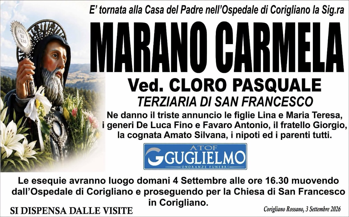 Necrologio di Carmela Marano