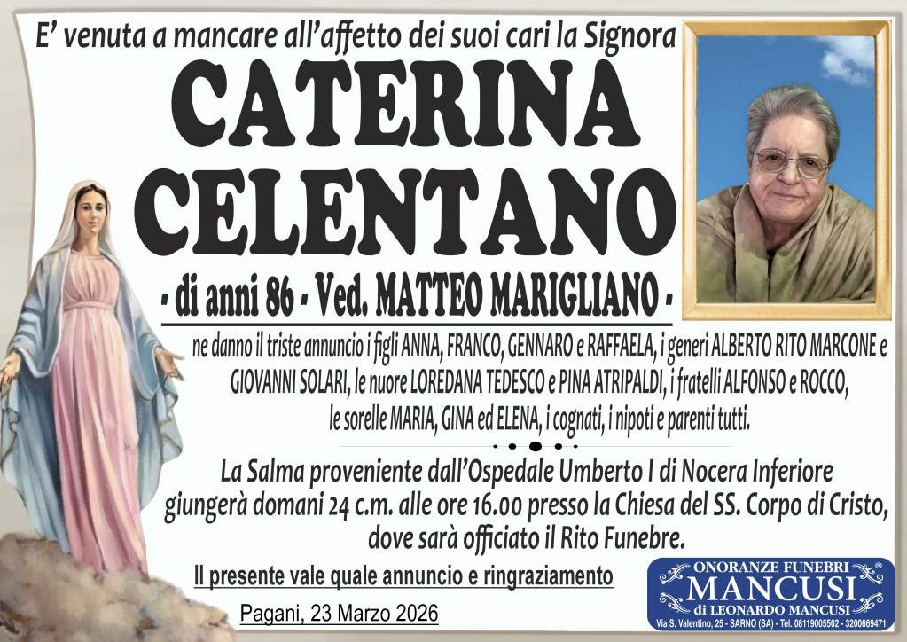 Necrologio di Caterina Celentano