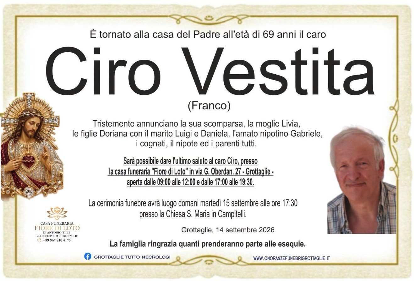 Necrologio di Ciro Vestita
