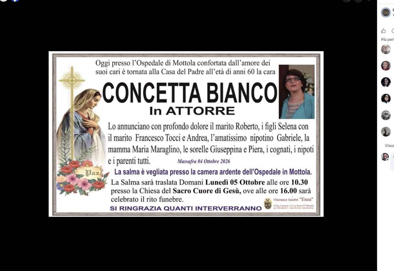 Necrologio di Concetta Bianco
