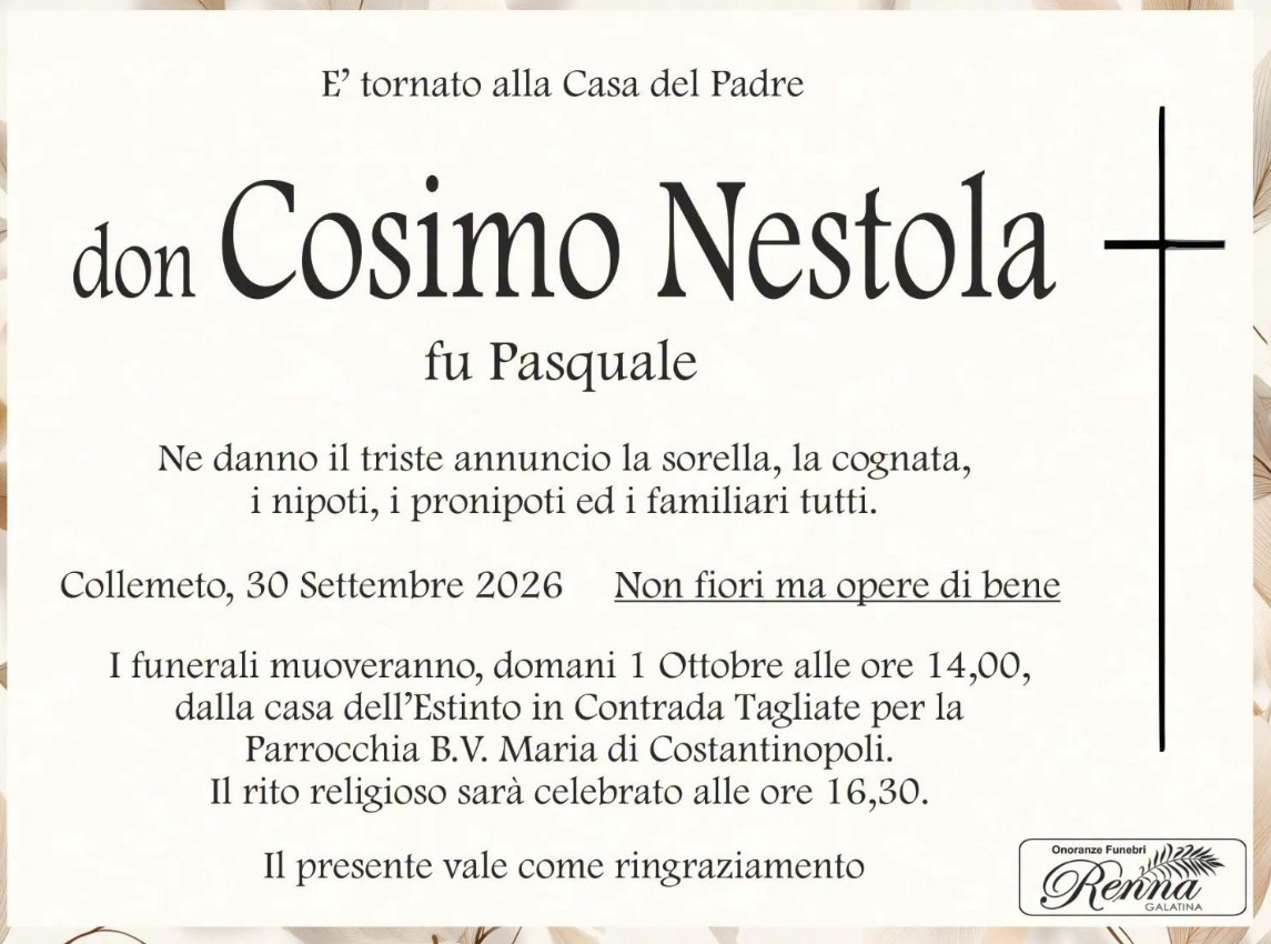 Necrologio di Cosimo Nestola