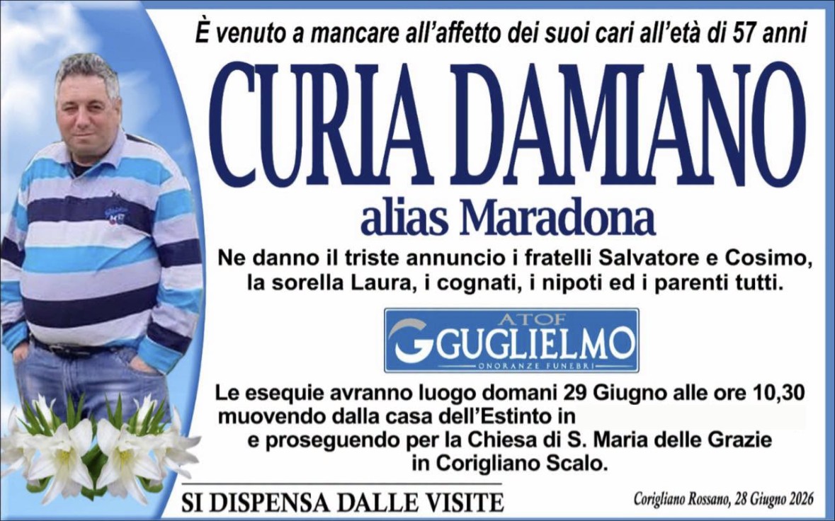 Necrologio di Damiano Curia