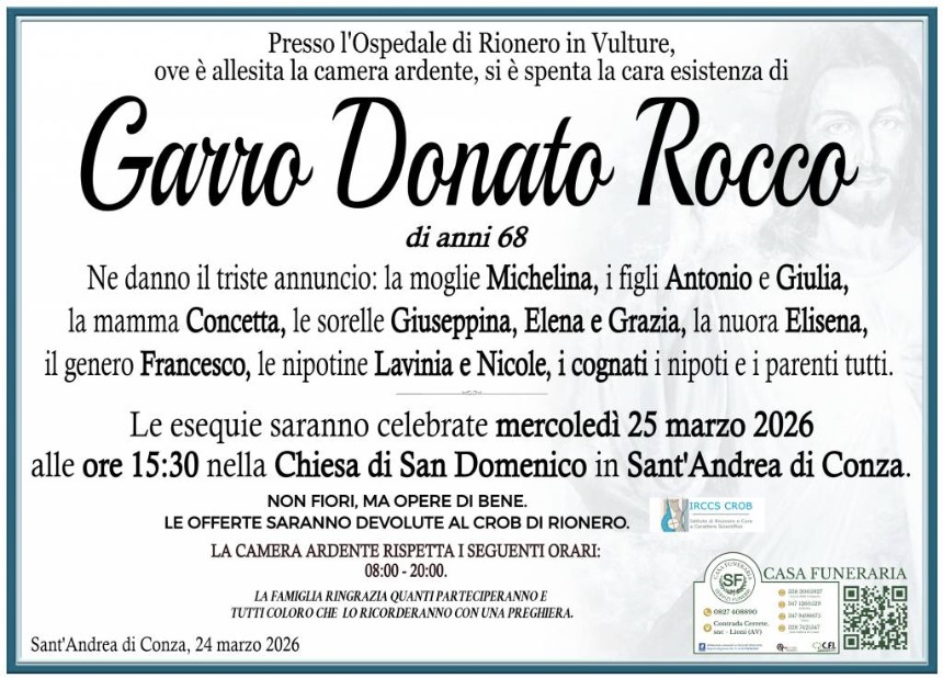 Necrologio di Donato Rocco Garro