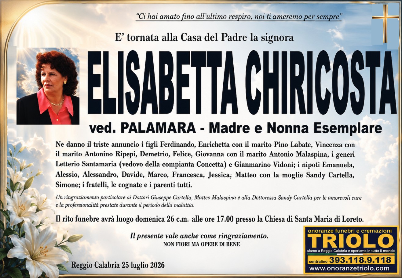 Necrologio di Elisabetta Chiricosta