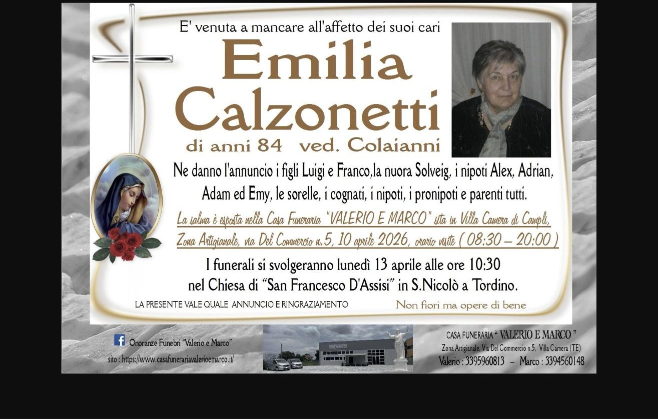 Necrologio di Emilia Calzonetti