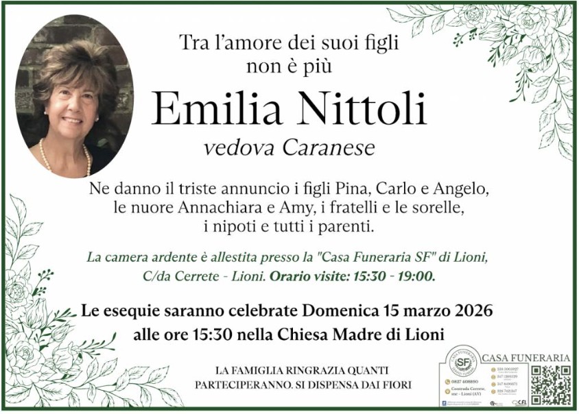 Necrologio di Emilia Margherita Nittoli