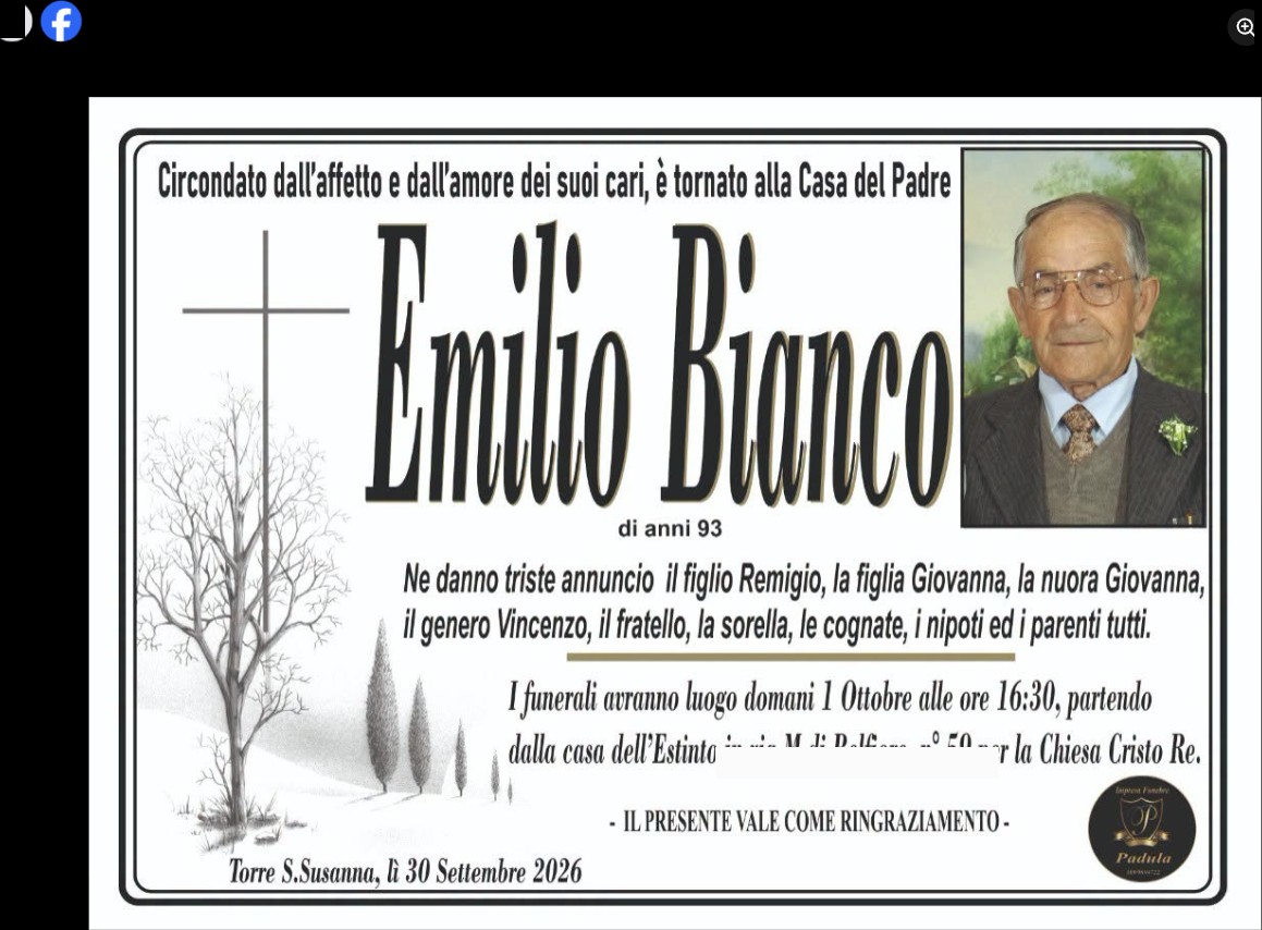 Necrologio di Emilio Bianco