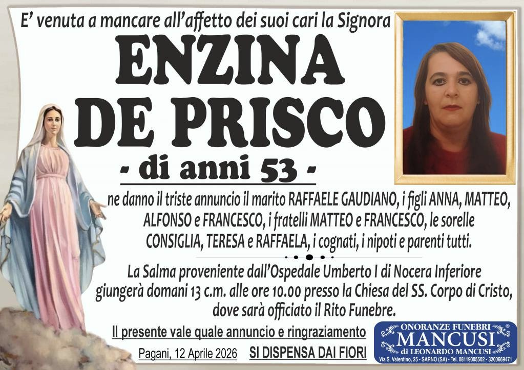 Necrologio di Enzina De Prisco