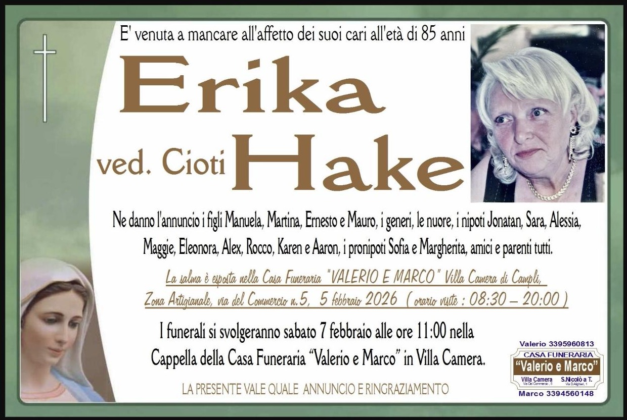 Necrologio di Erika Hake