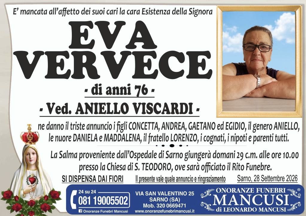 Necrologio di Eva Vervece