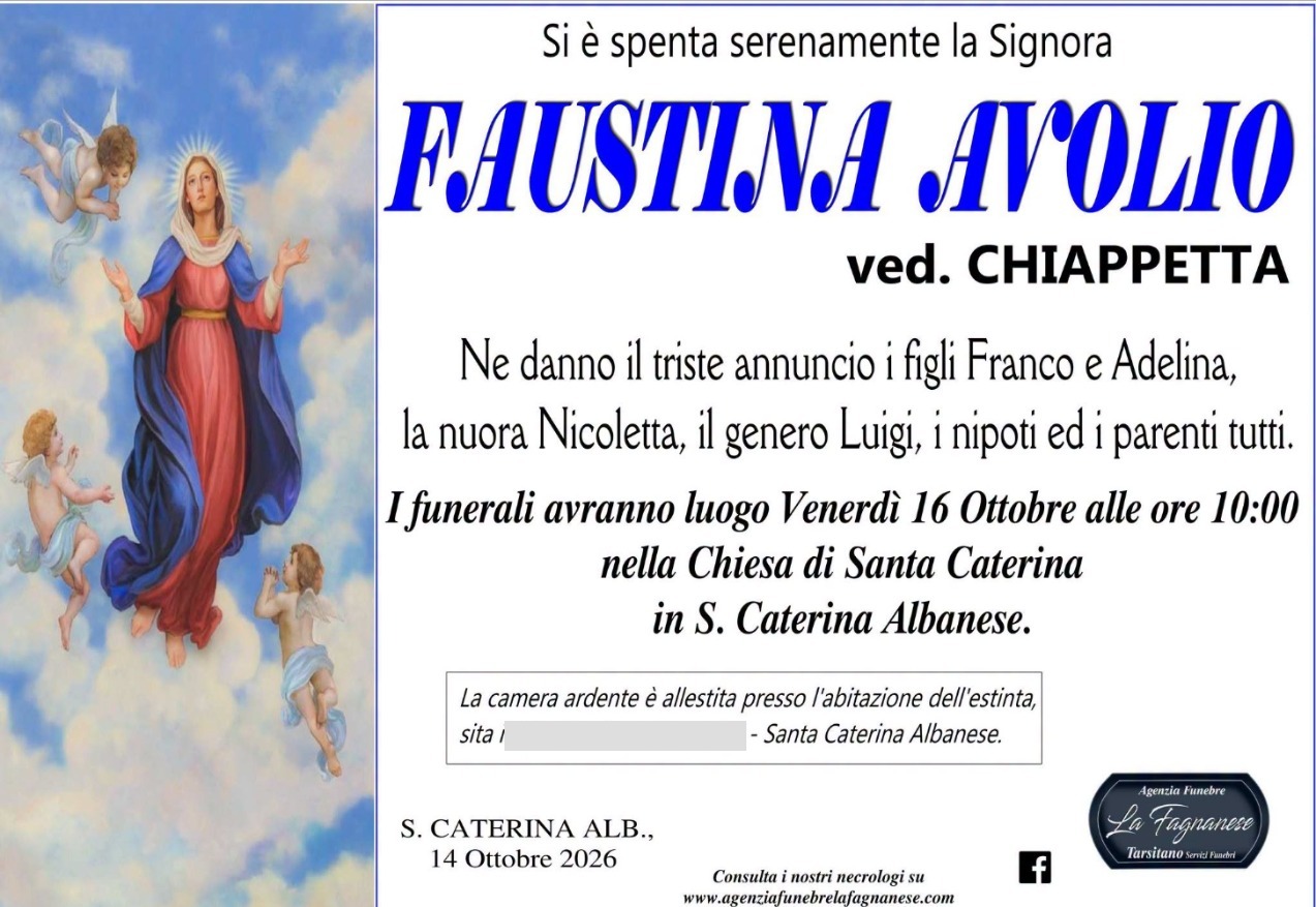Necrologio di Faustina Avolio